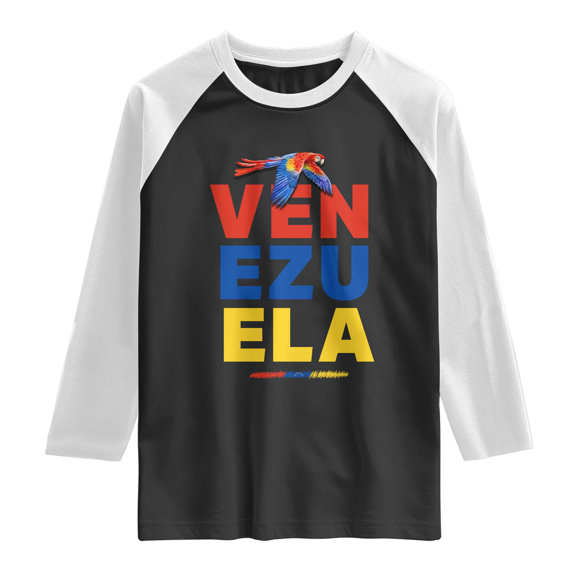 Venezuela Pride Flying Scarlet Macaw Raglan Shirt Ara Macao Guacamaya Venezuelan Pride Tropical Bird