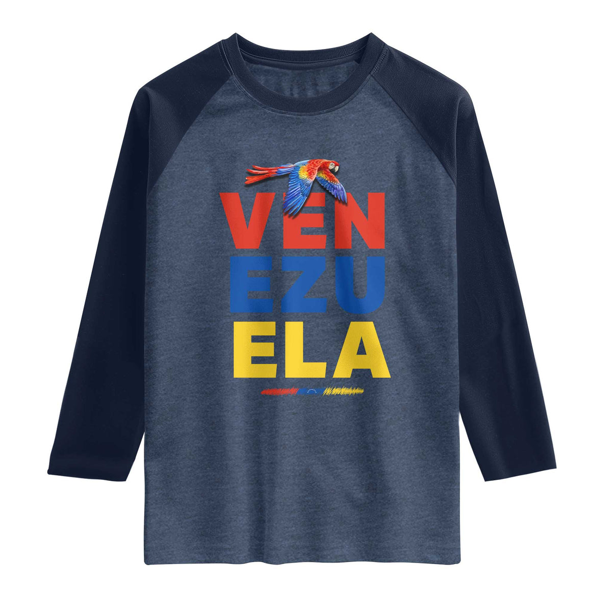 Venezuela Pride Flying Scarlet Macaw Raglan Shirt Ara Macao Guacamaya Venezuelan Pride Tropical Bird