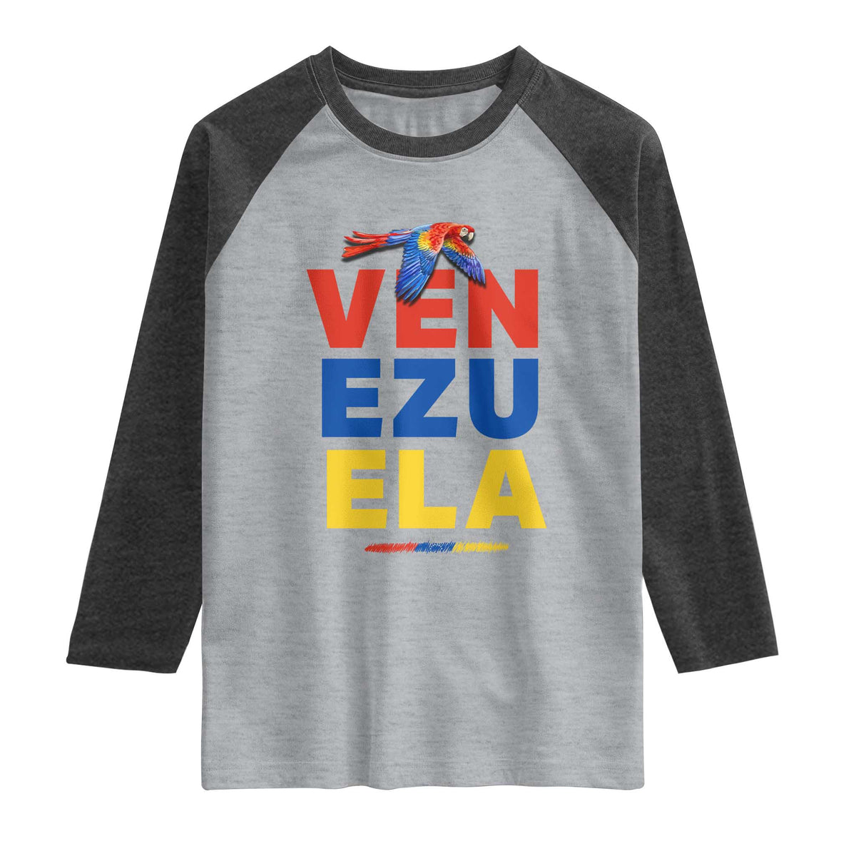 Venezuela Pride Flying Scarlet Macaw Raglan Shirt Ara Macao Guacamaya Venezuelan Pride Tropical Bird