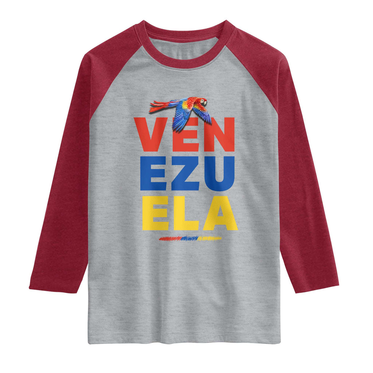 Venezuela Pride Flying Scarlet Macaw Raglan Shirt Ara Macao Guacamaya Venezuelan Pride Tropical Bird
