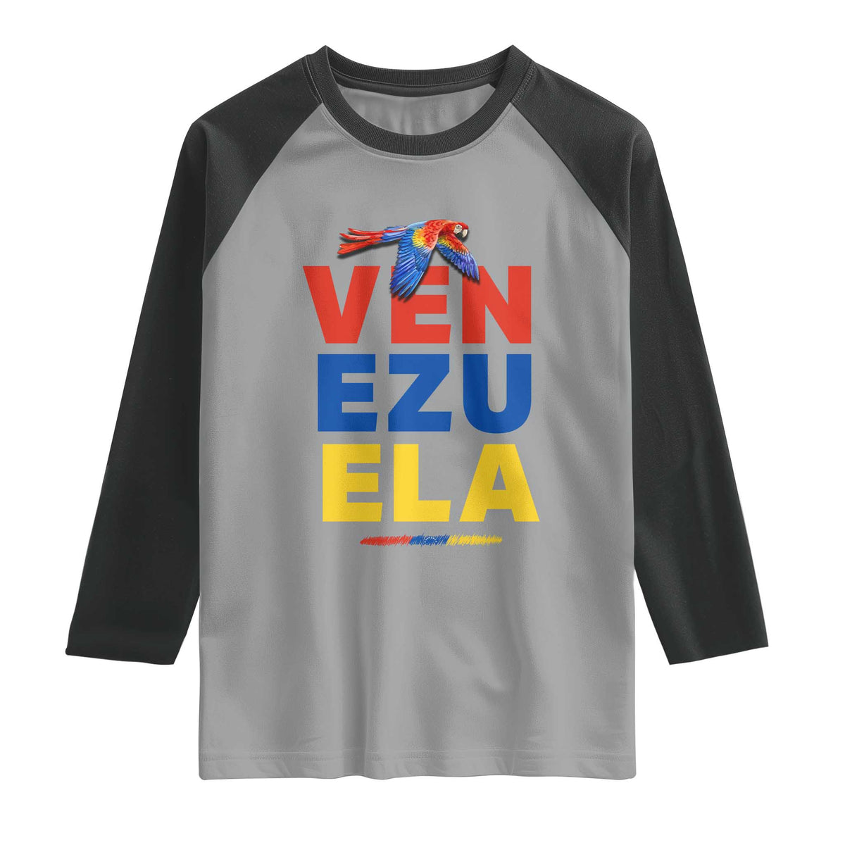 Venezuela Pride Flying Scarlet Macaw Raglan Shirt Ara Macao Guacamaya Venezuelan Pride Tropical Bird