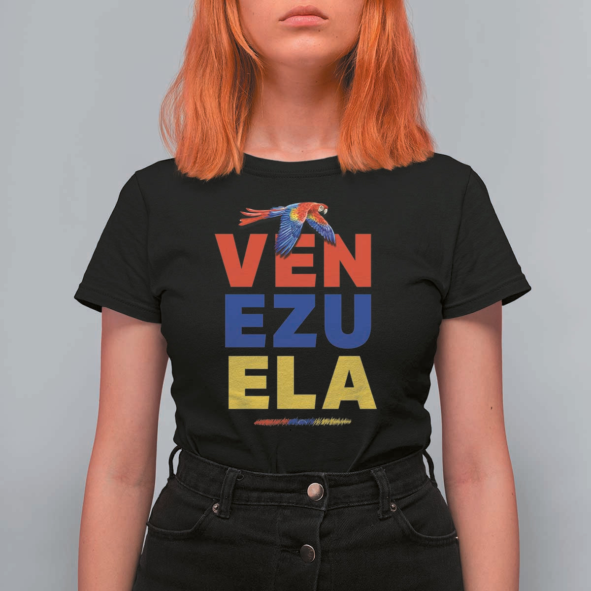 Venezuela Pride Flying Scarlet Macaw T Shirt For Women Ara Macao Guacamaya Venezuelan Pride Tropical Bird