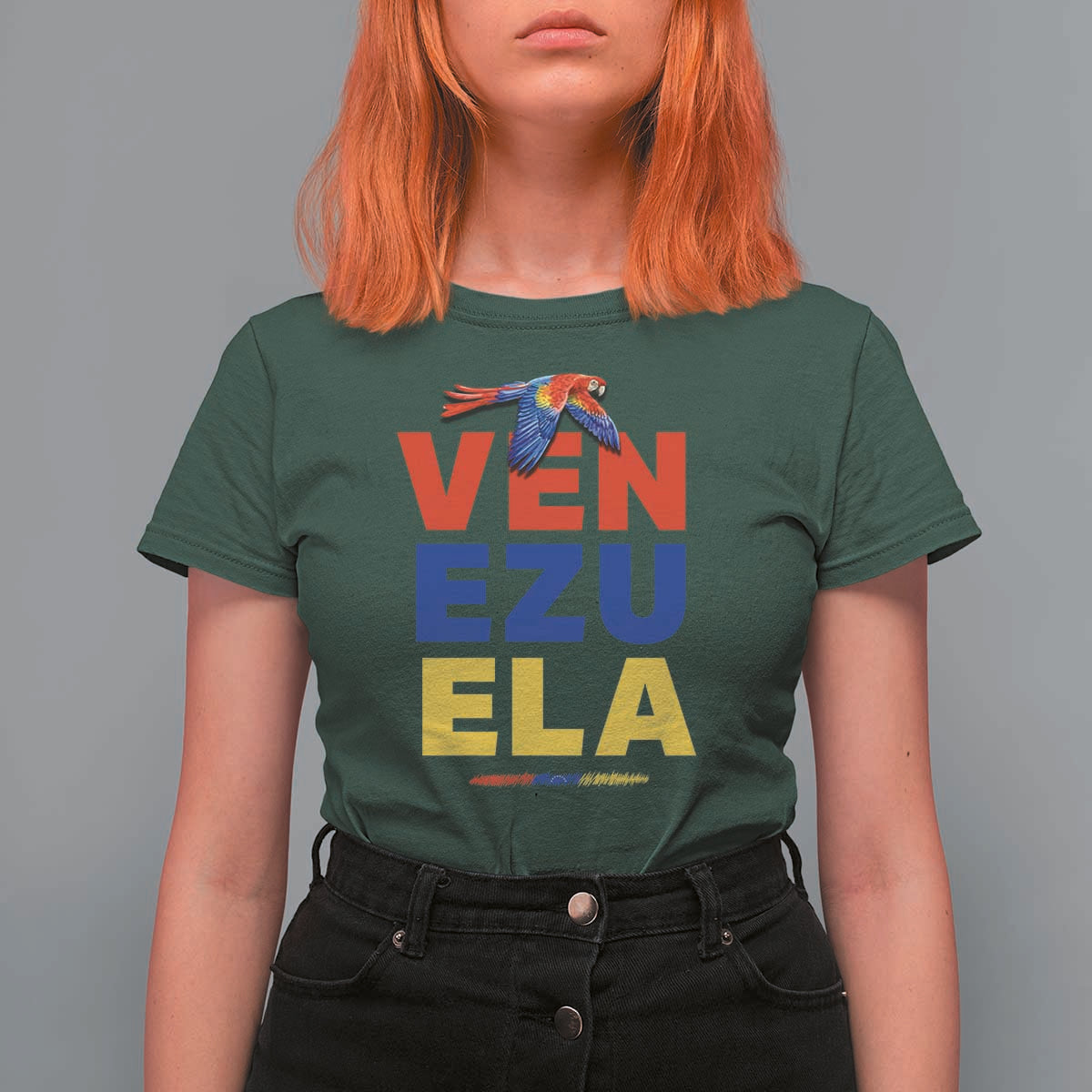 Venezuela Pride Flying Scarlet Macaw T Shirt For Women Ara Macao Guacamaya Venezuelan Pride Tropical Bird