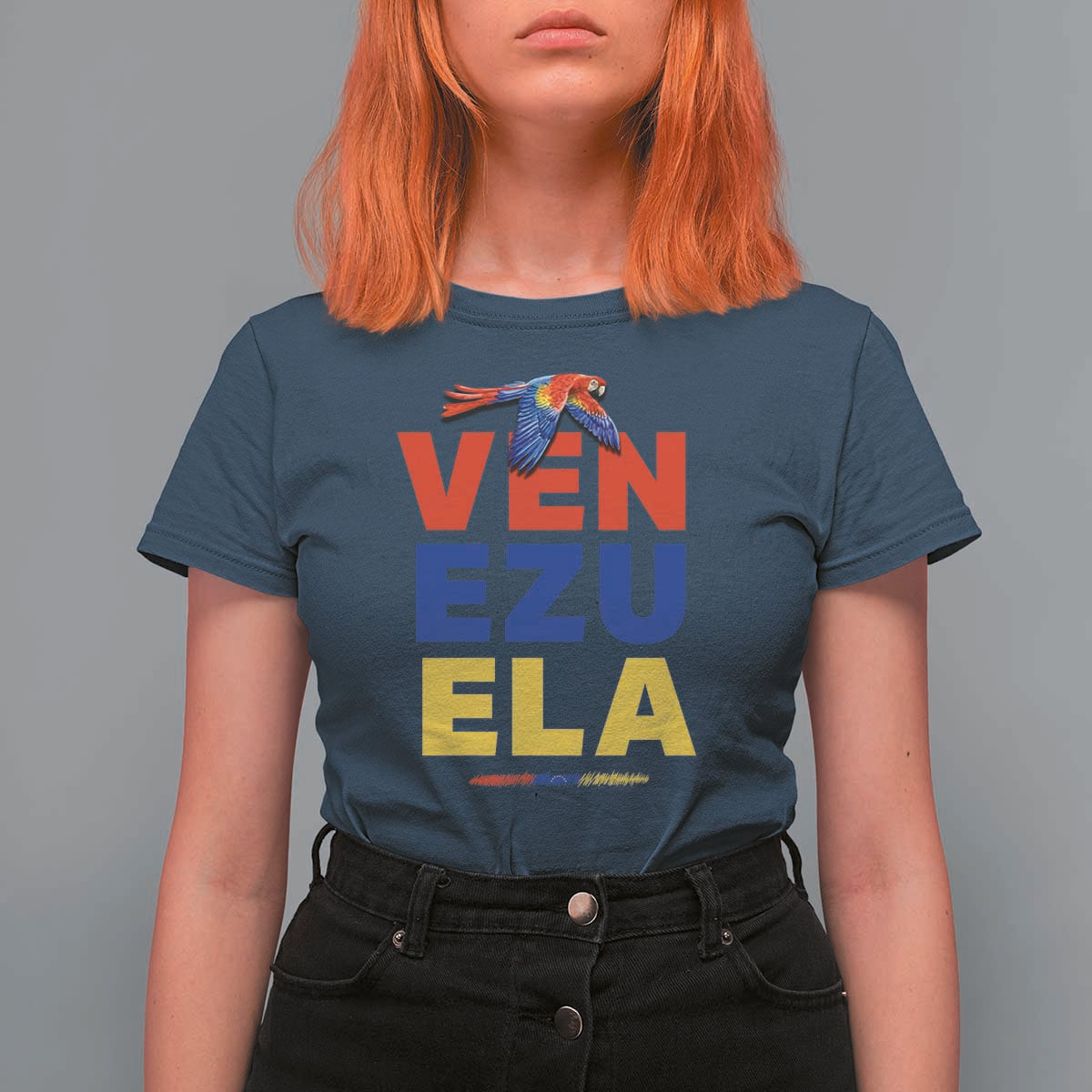 Venezuela Pride Flying Scarlet Macaw T Shirt For Women Ara Macao Guacamaya Venezuelan Pride Tropical Bird