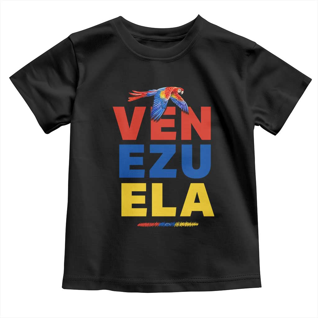 Venezuela Pride Flying Scarlet Macaw Toddler T Shirt Ara Macao Guacamaya Venezuelan Pride Tropical Bird