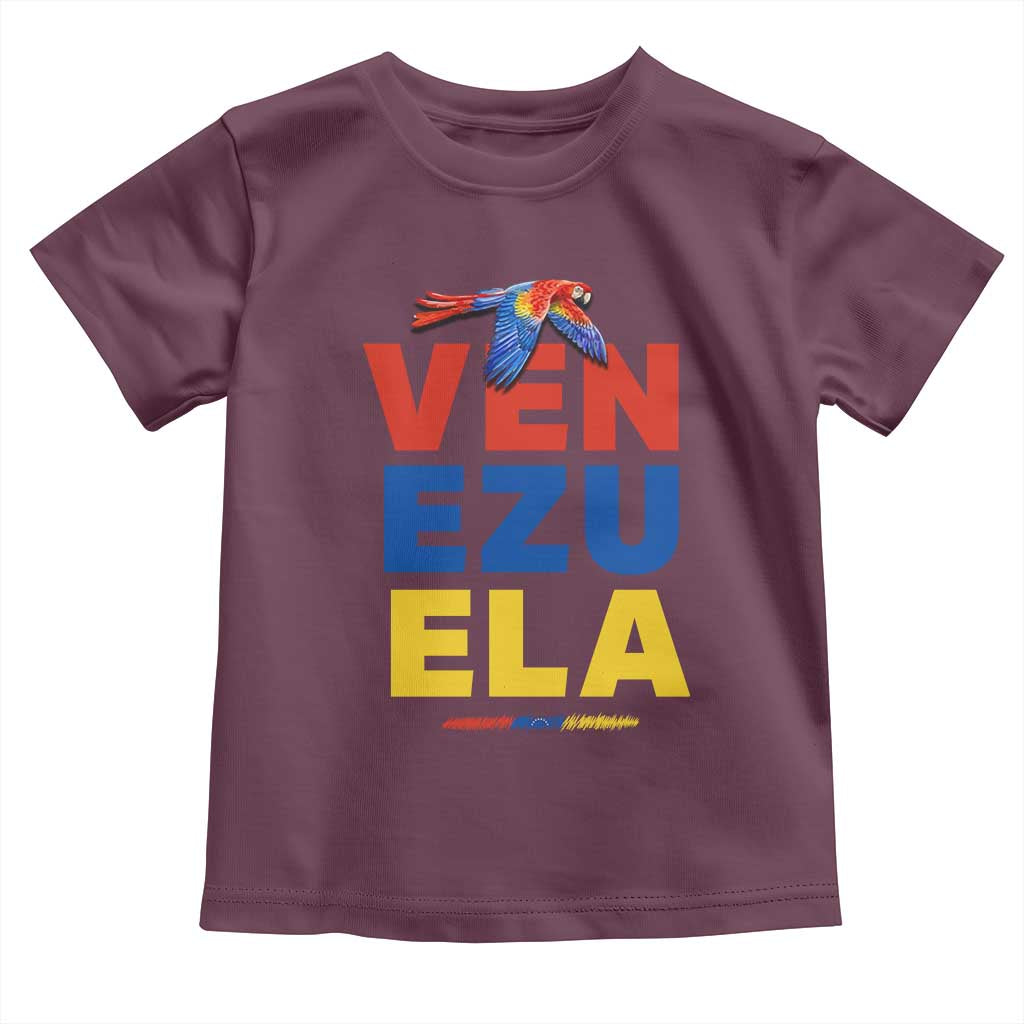 Venezuela Pride Flying Scarlet Macaw Toddler T Shirt Ara Macao Guacamaya Venezuelan Pride Tropical Bird