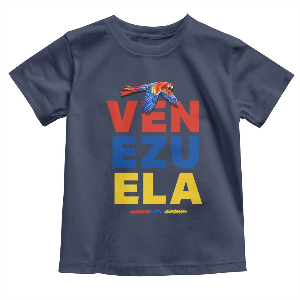 Venezuela Pride Flying Scarlet Macaw Toddler T Shirt Ara Macao Guacamaya Venezuelan Pride Tropical Bird
