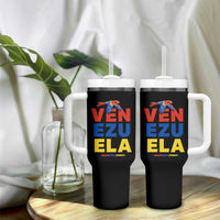 Venezuela Pride Flying Scarlet Macaw Tumbler With Handle Ara Macao Guacamaya Venezuelan Pride Tropical Bird
