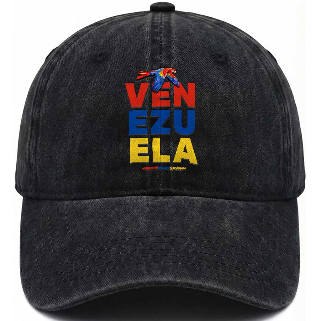 Venezuela Pride Flying Scarlet Macaw Washed Cotton Baseball Cap Ara Macao Guacamaya Venezuelan Pride Tropical Bird