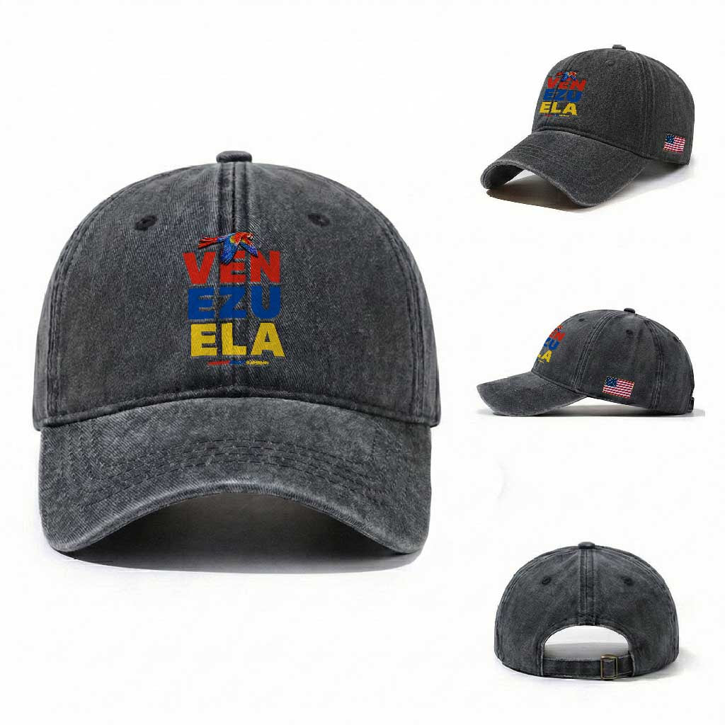 Venezuela Pride Flying Scarlet Macaw Washed Cotton Baseball Cap Ara Macao Guacamaya Venezuelan Pride Tropical Bird