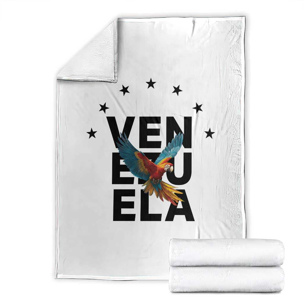 Venezuela Pride Flying Macaw Throw Blanket Ara Macao Guacamaya Venezuelan Pride Tropical Bird
