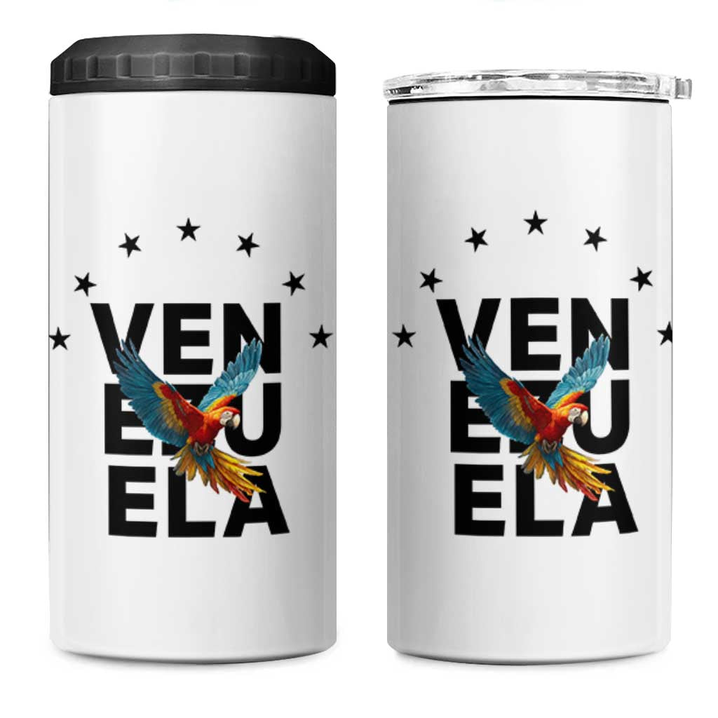 Venezuela Pride Flying Macaw 4 in 1 Can Cooler Tumbler Ara Macao Guacamaya Venezuelan Pride Tropical Bird