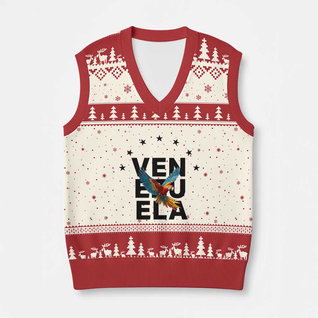 Venezuela Pride Flying Macaw V-Neck Knit Sweater Vest Ara Macao Guacamaya Venezuelan Pride Tropical Bird