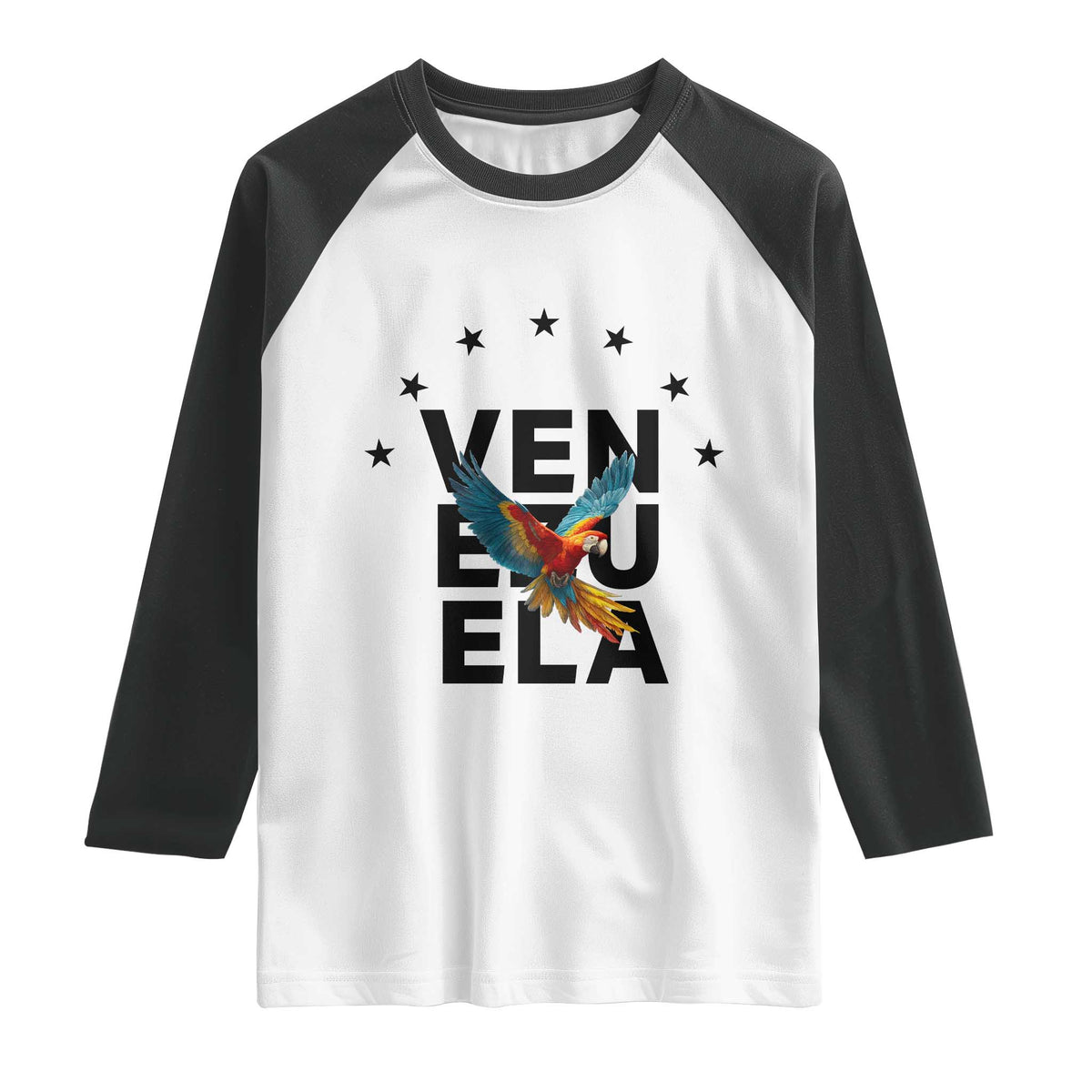 Venezuela Pride Flying Macaw Raglan Shirt Ara Macao Guacamaya Venezuelan Pride Tropical Bird