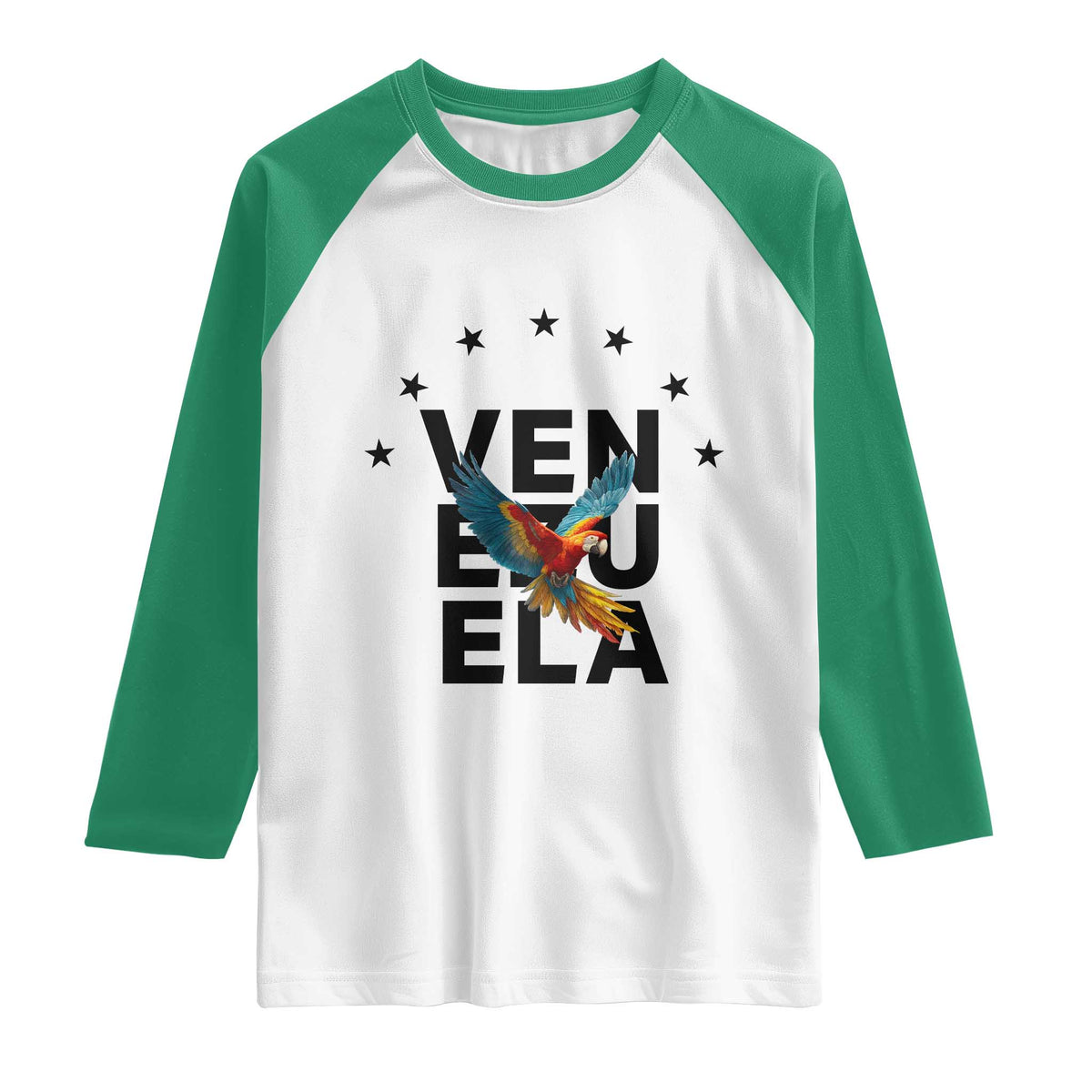 Venezuela Pride Flying Macaw Raglan Shirt Ara Macao Guacamaya Venezuelan Pride Tropical Bird