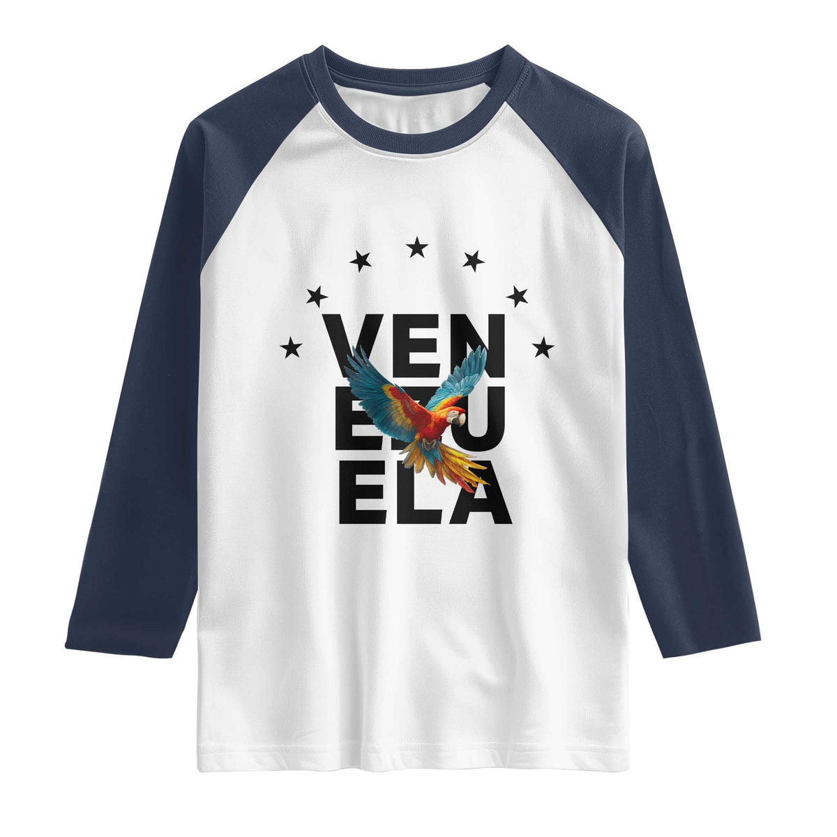 Venezuela Pride Flying Macaw Raglan Shirt Ara Macao Guacamaya Venezuelan Pride Tropical Bird