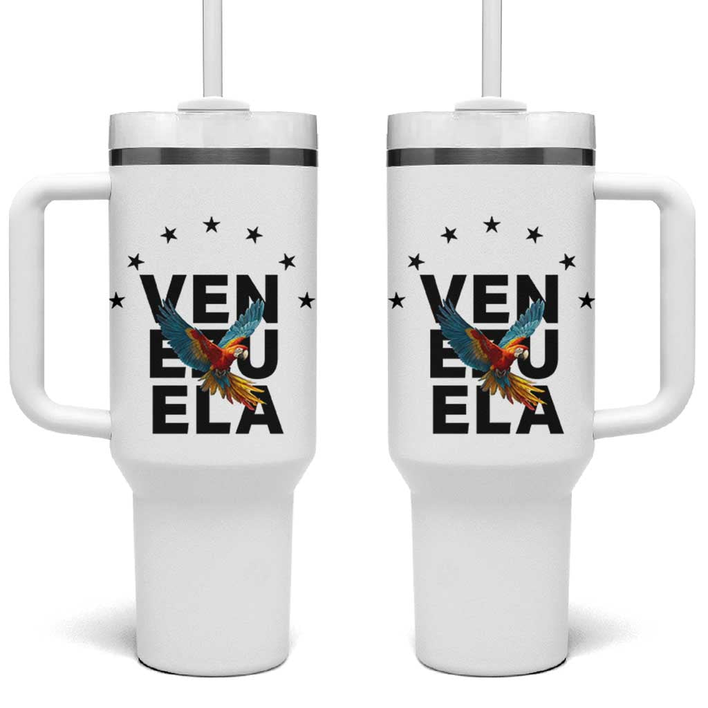 Venezuela Pride Flying Macaw Tumbler With Handle Ara Macao Guacamaya Venezuelan Pride Tropical Bird