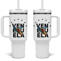 Venezuela Pride Flying Macaw Tumbler With Handle Ara Macao Guacamaya Venezuelan Pride Tropical Bird