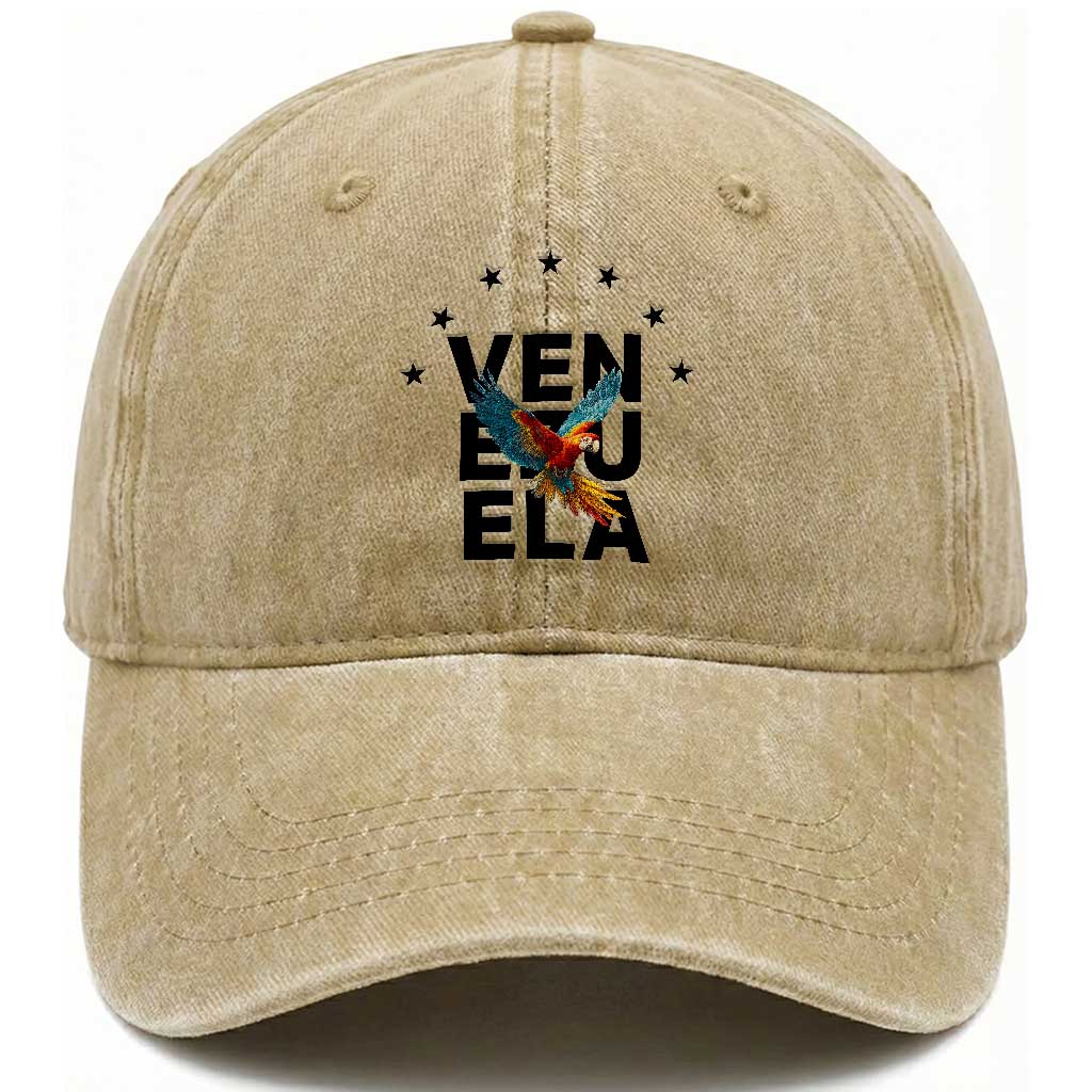 Venezuela Pride Flying Macaw Washed Cotton Baseball Cap Ara Macao Guacamaya Venezuelan Pride Tropical Bird