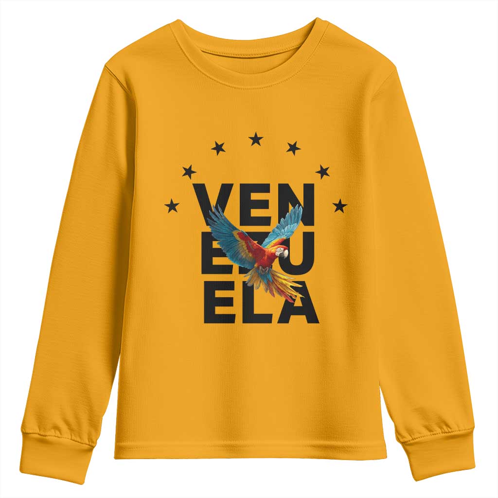 Venezuela Pride Flying Macaw Youth Sweatshirt Ara Macao Guacamaya Venezuelan Pride Tropical Bird