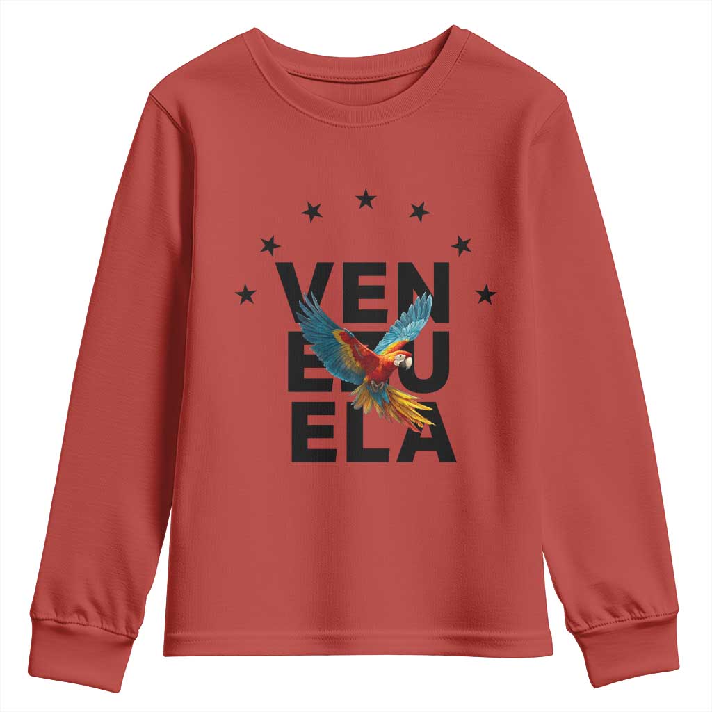 Venezuela Pride Flying Macaw Youth Sweatshirt Ara Macao Guacamaya Venezuelan Pride Tropical Bird