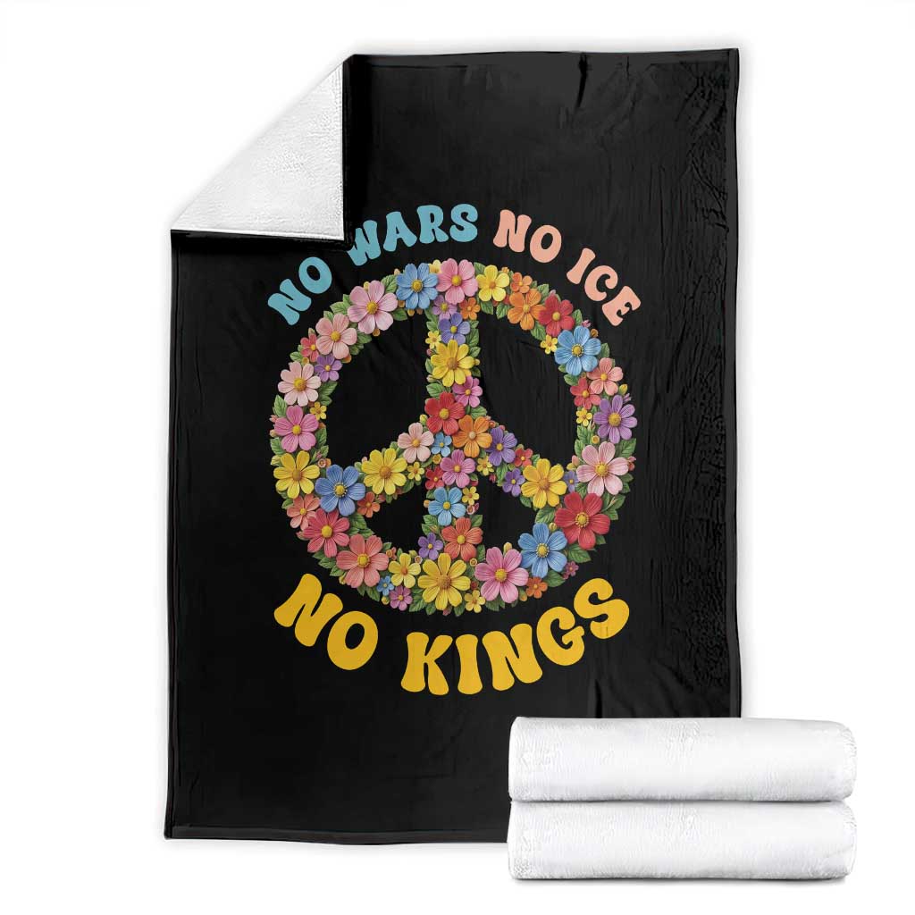 No Wars No Ice No Kings Retro Flower Throw Blanket Hippie Floral Peace Sign Social Justice Anti War Protest