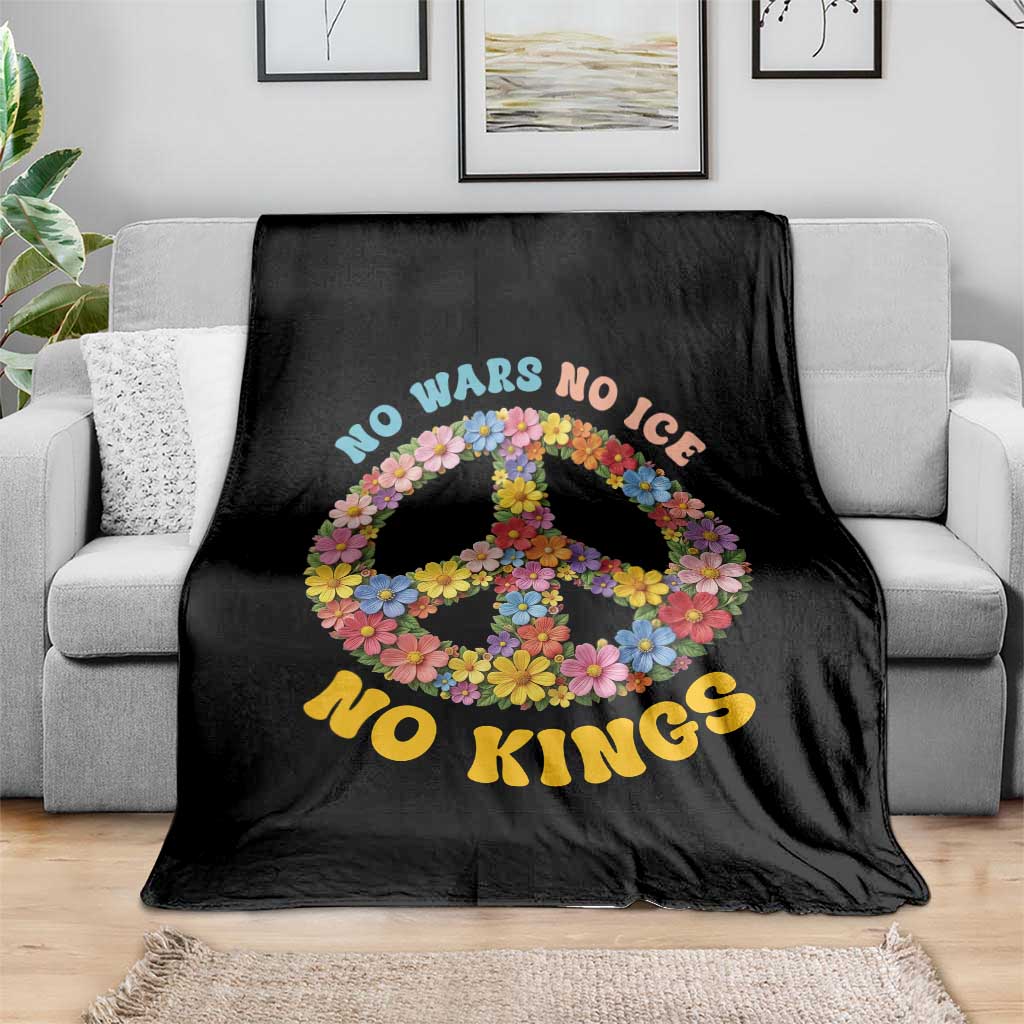 No Wars No Ice No Kings Retro Flower Throw Blanket Hippie Floral Peace Sign Social Justice Anti War Protest