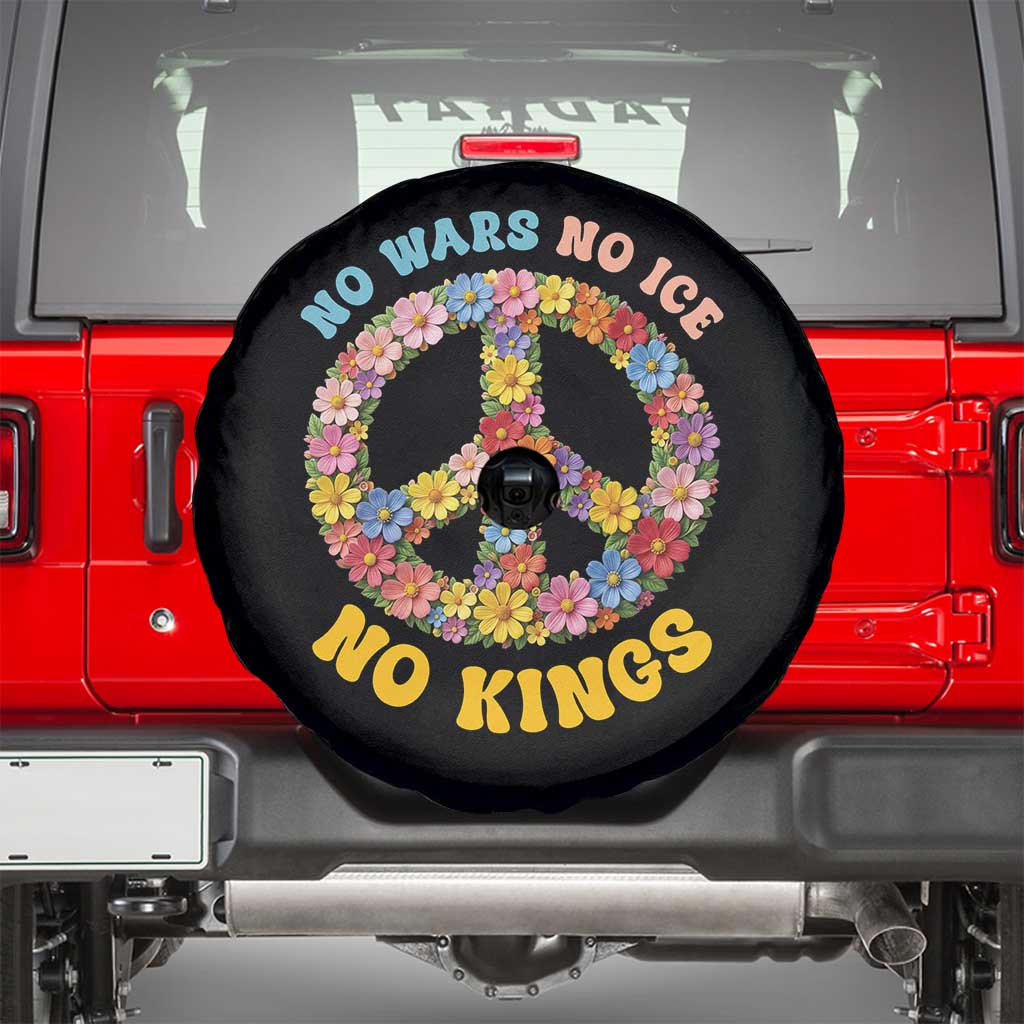 No Wars No Ice No Kings Retro Flower Spare Tire Cover Hippie Floral Peace Sign Social Justice Anti War Protest