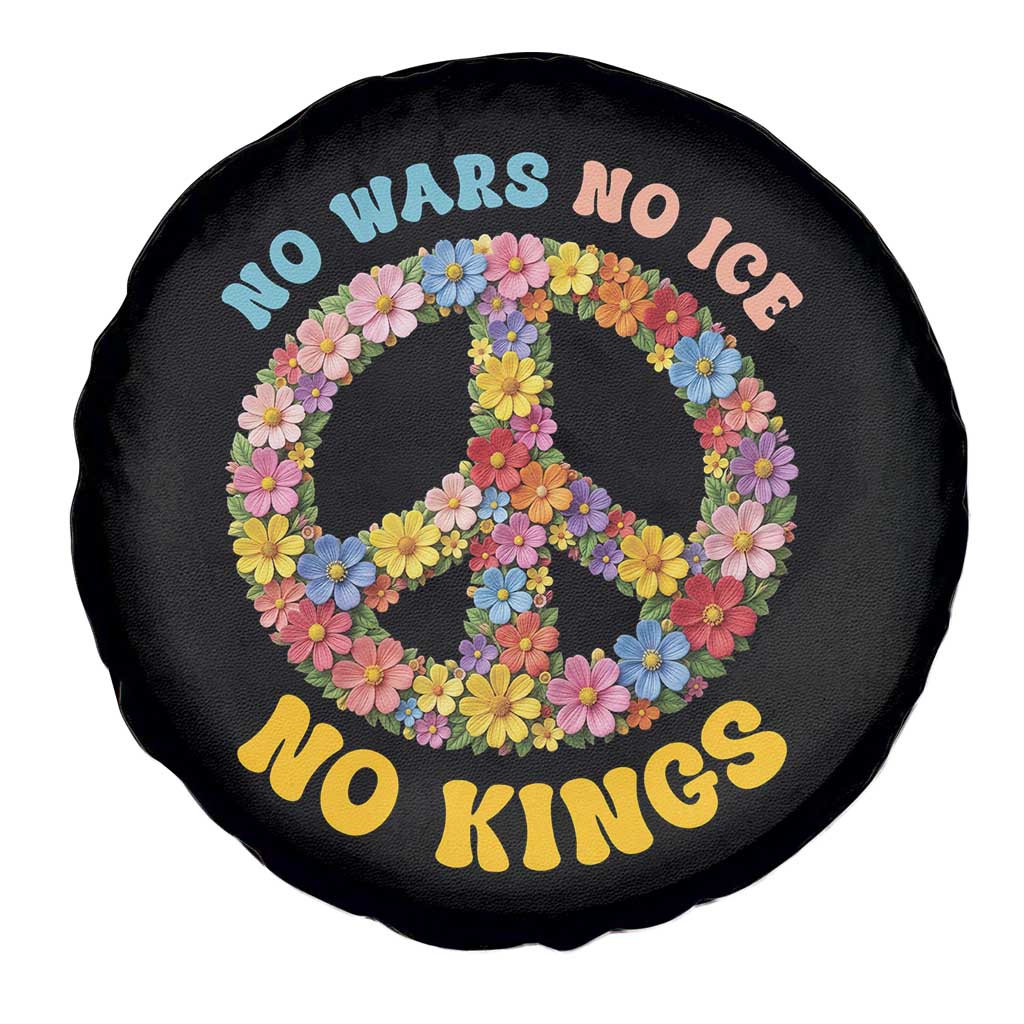 No Wars No Ice No Kings Retro Flower Spare Tire Cover Hippie Floral Peace Sign Social Justice Anti War Protest