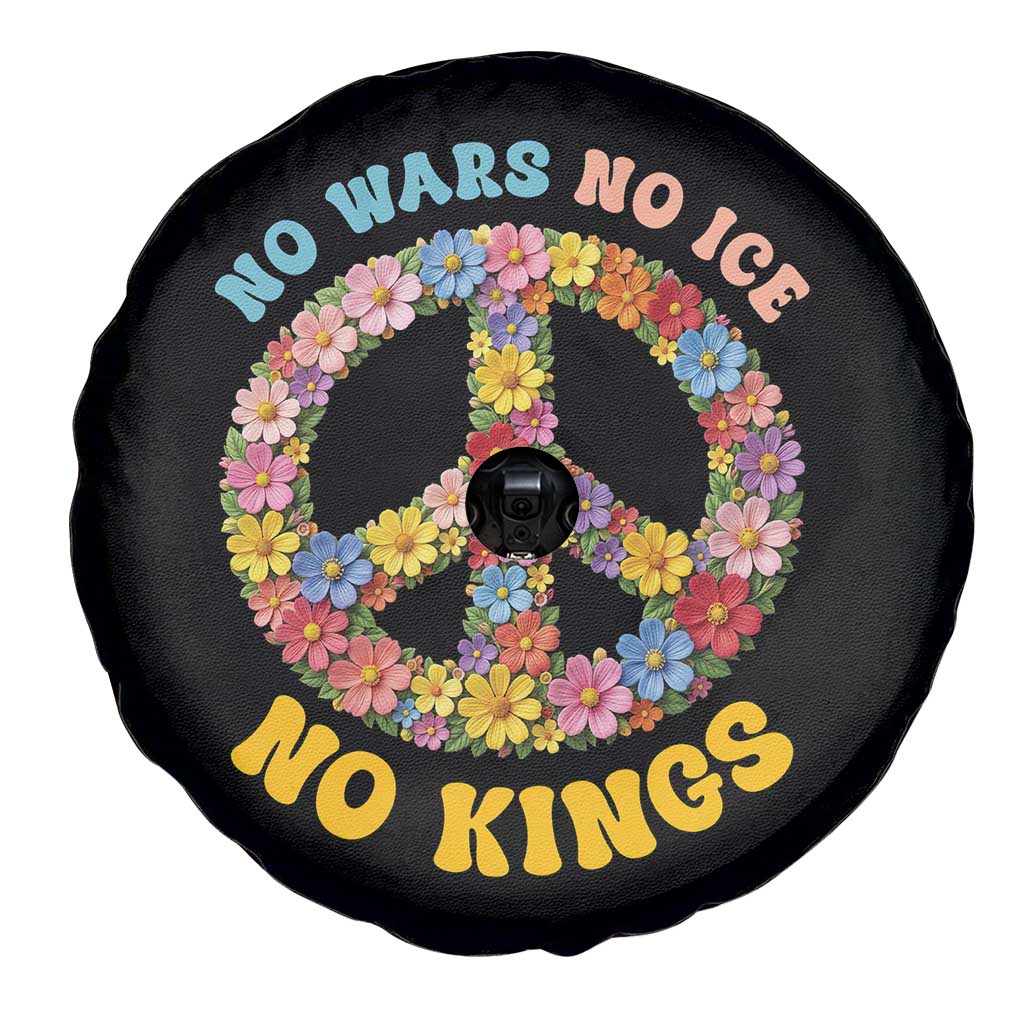 No Wars No Ice No Kings Retro Flower Spare Tire Cover Hippie Floral Peace Sign Social Justice Anti War Protest