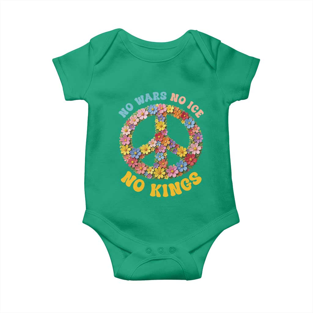 No Wars No Ice No Kings Retro Flower Baby Onesie Hippie Floral Peace Sign Social Justice Anti War Protest