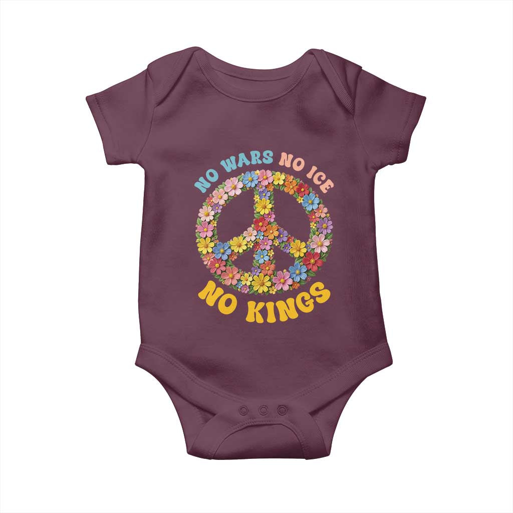 No Wars No Ice No Kings Retro Flower Baby Onesie Hippie Floral Peace Sign Social Justice Anti War Protest