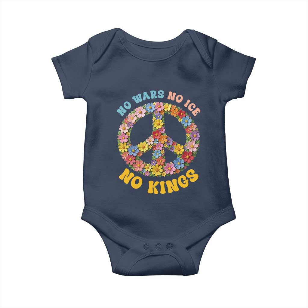 No Wars No Ice No Kings Retro Flower Baby Onesie Hippie Floral Peace Sign Social Justice Anti War Protest