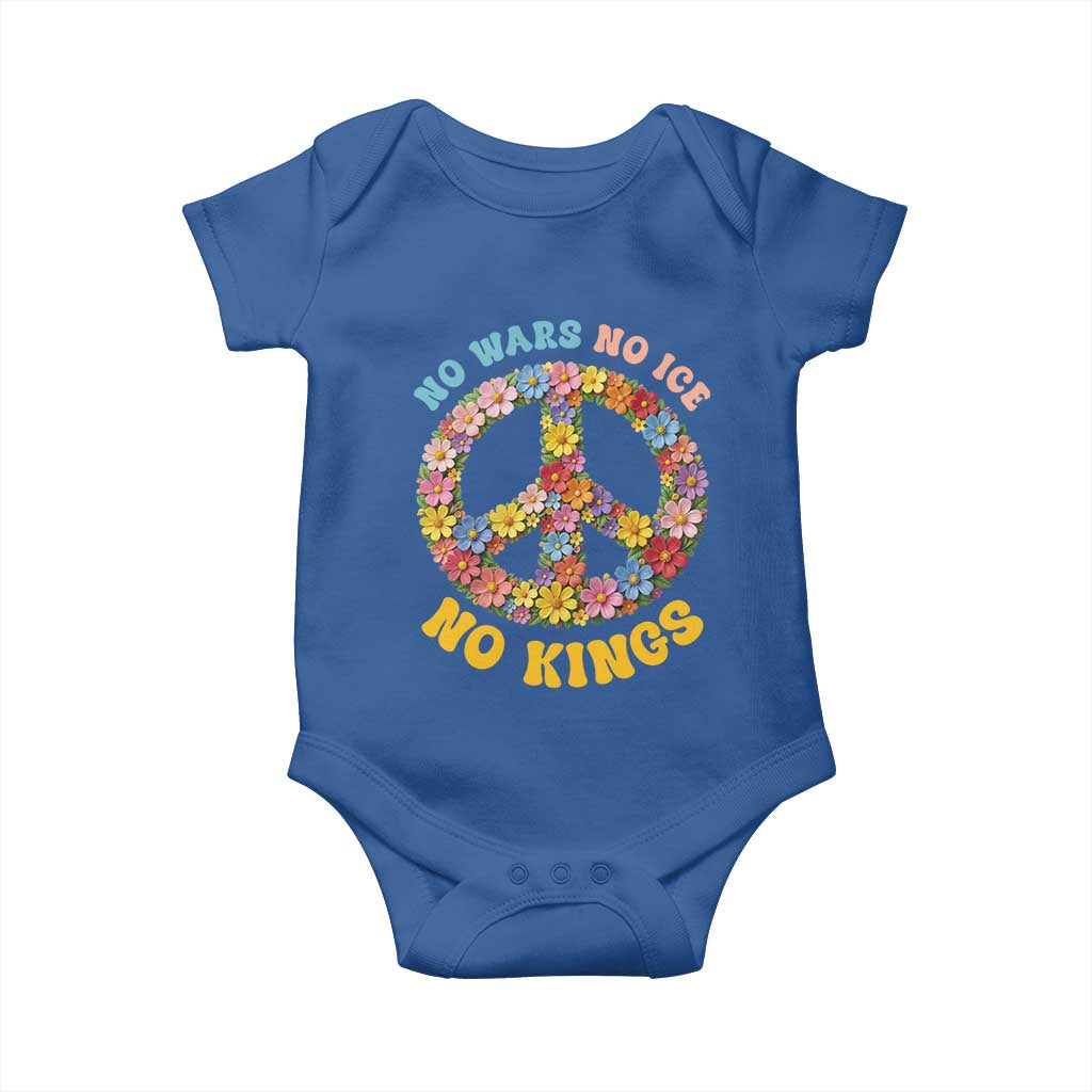 No Wars No Ice No Kings Retro Flower Baby Onesie Hippie Floral Peace Sign Social Justice Anti War Protest