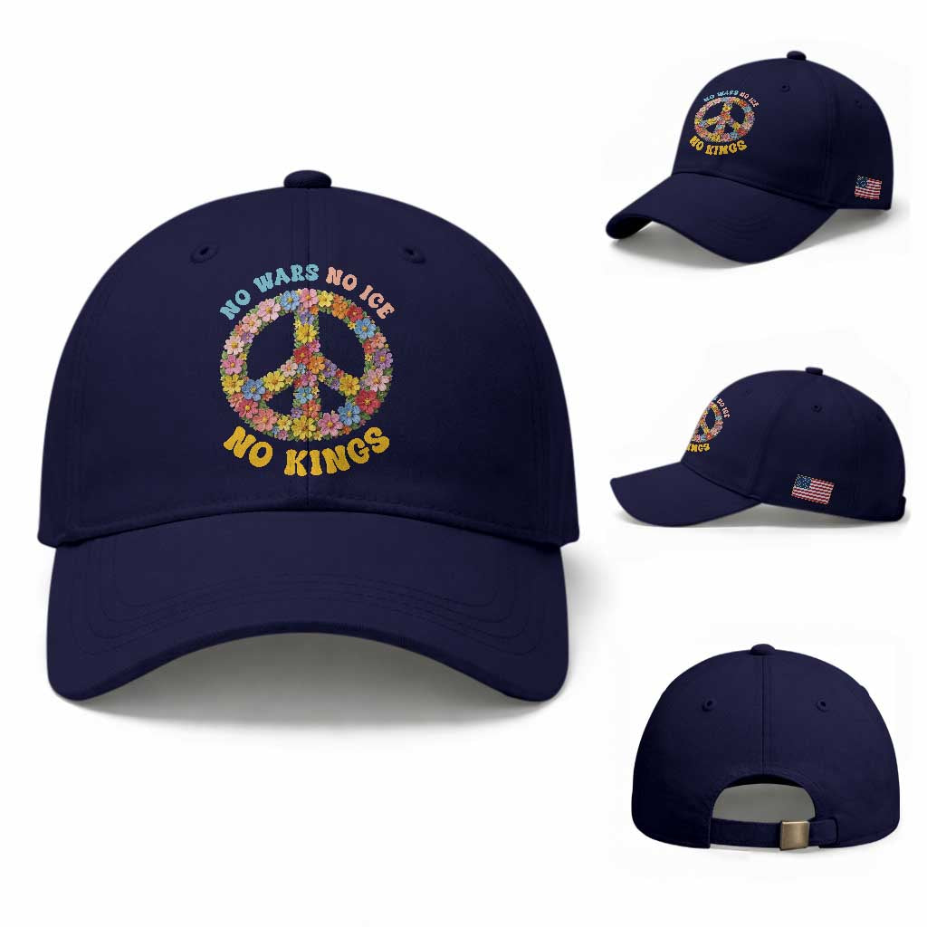 No Wars No Ice No Kings Retro Flower Baseball Cap Hippie Floral Peace Sign Social Justice Anti War Protest