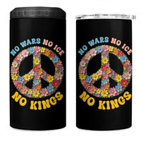 No Wars No Ice No Kings Retro Flower 4 in 1 Can Cooler Tumbler Hippie Floral Peace Sign Social Justice Anti War Protest
