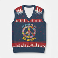 No Wars No Ice No Kings Retro Flower V-Neck Knit Sweater Vest Hippie Floral Peace Sign Social Justice Anti War Protest