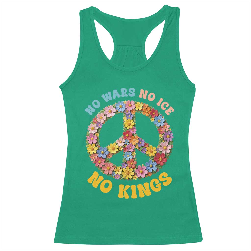 No Wars No Ice No Kings Retro Flower Racerback Tank Top Hippie Floral Peace Sign Social Justice Anti War Protest