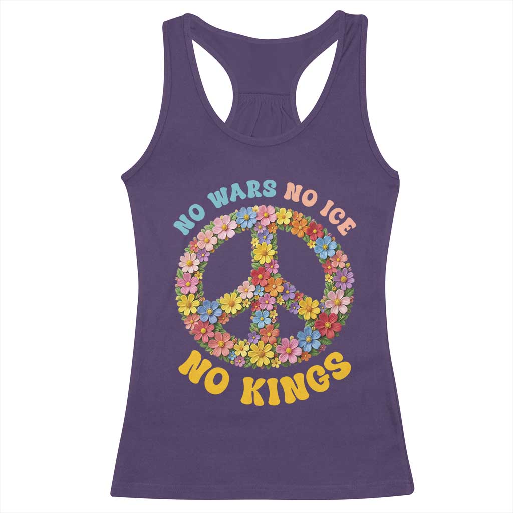 No Wars No Ice No Kings Retro Flower Racerback Tank Top Hippie Floral Peace Sign Social Justice Anti War Protest