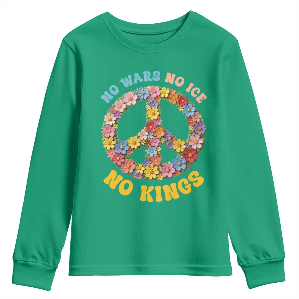 No Wars No Ice No Kings Retro Flower Youth Sweatshirt Hippie Floral Peace Sign Social Justice Anti War Protest