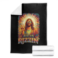 Funny Christian Easter He Is Rizzin Throw Blanket Trendy Jesus Humor with Sunglasses Faith Based Meme Gift