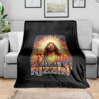 Funny Christian Easter He Is Rizzin Throw Blanket Trendy Jesus Humor with Sunglasses Faith Based Meme Gift