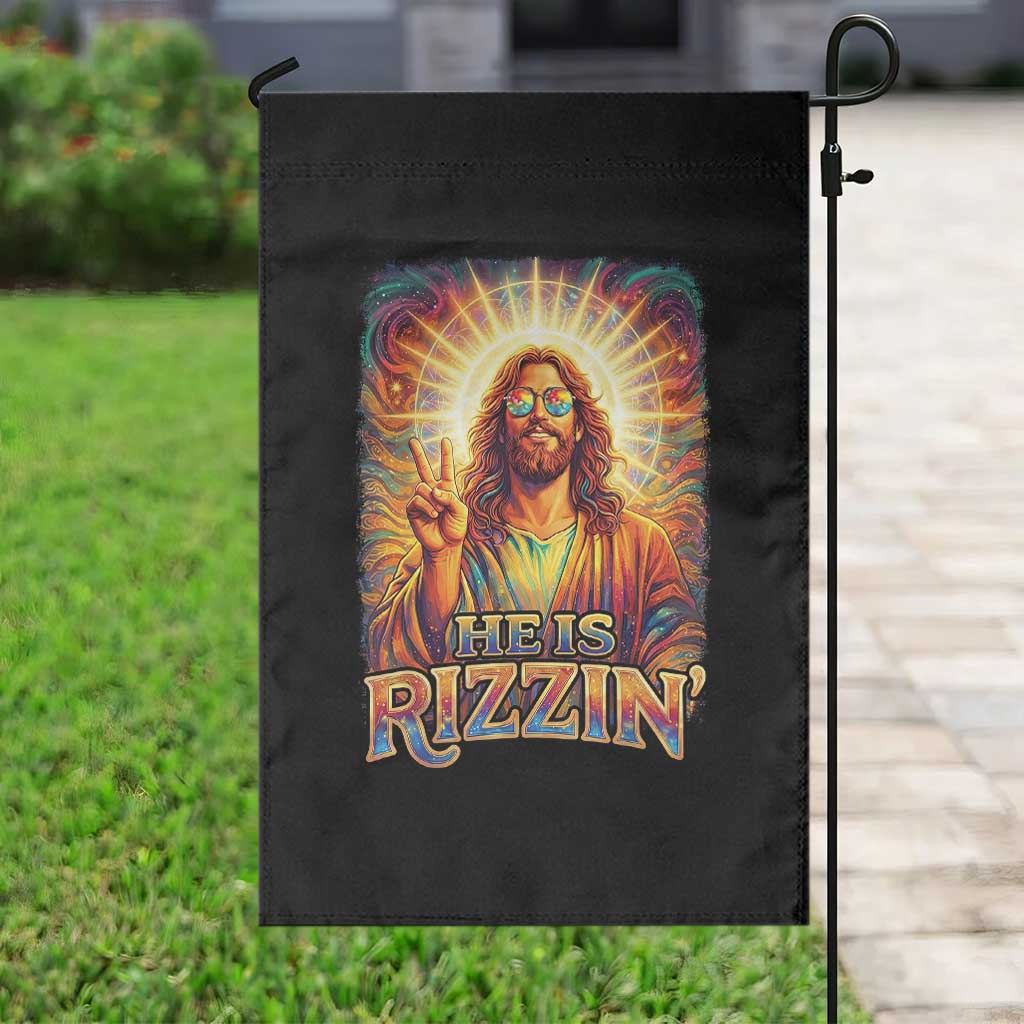 Funny Christian Easter He Is Rizzin Garden Flag Trendy Jesus Humor with Sunglasses Faith Based Meme Gift