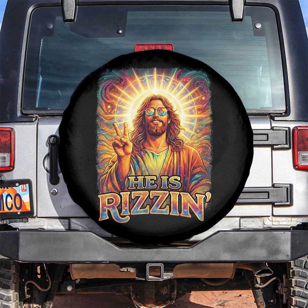 Funny Christian Easter He Is Rizzin Spare Tire Cover Trendy Jesus Humor with Sunglasses Faith Based Meme Gift