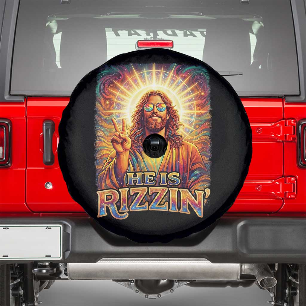 Funny Christian Easter He Is Rizzin Spare Tire Cover Trendy Jesus Humor with Sunglasses Faith Based Meme Gift