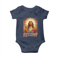 Funny Christian Easter He Is Rizzin Baby Onesie Trendy Jesus Humor with Sunglasses Faith Based Meme Gift