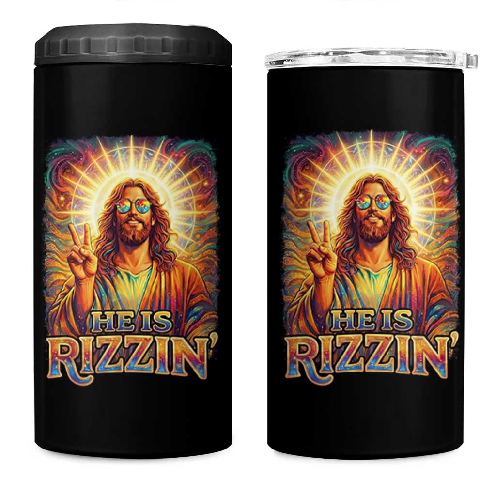 Funny Christian Easter He Is Rizzin 4 in 1 Can Cooler Tumbler Trendy Jesus Humor with Sunglasses Faith Based Meme Gift