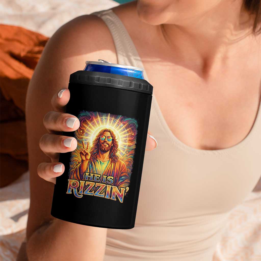 Funny Christian Easter He Is Rizzin 4 in 1 Can Cooler Tumbler Trendy Jesus Humor with Sunglasses Faith Based Meme Gift