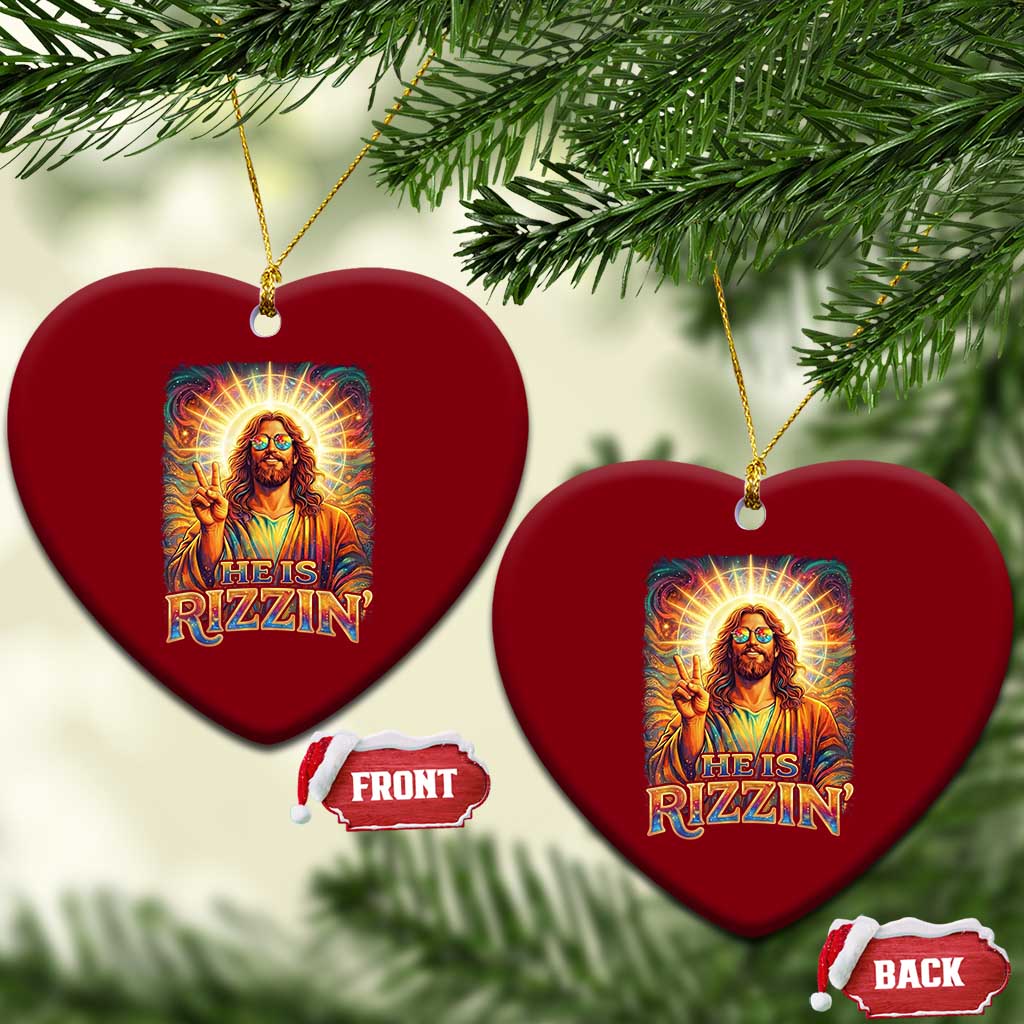 Funny Christian Easter He Is Rizzin Ceramic Ornament Trendy Jesus Humor with Sunglasses Faith Based Meme Gift