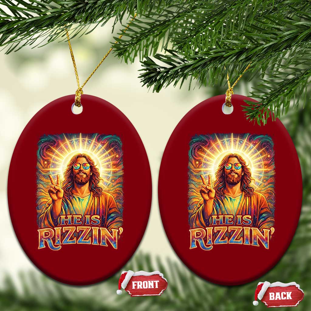 Funny Christian Easter He Is Rizzin Ceramic Ornament Trendy Jesus Humor with Sunglasses Faith Based Meme Gift